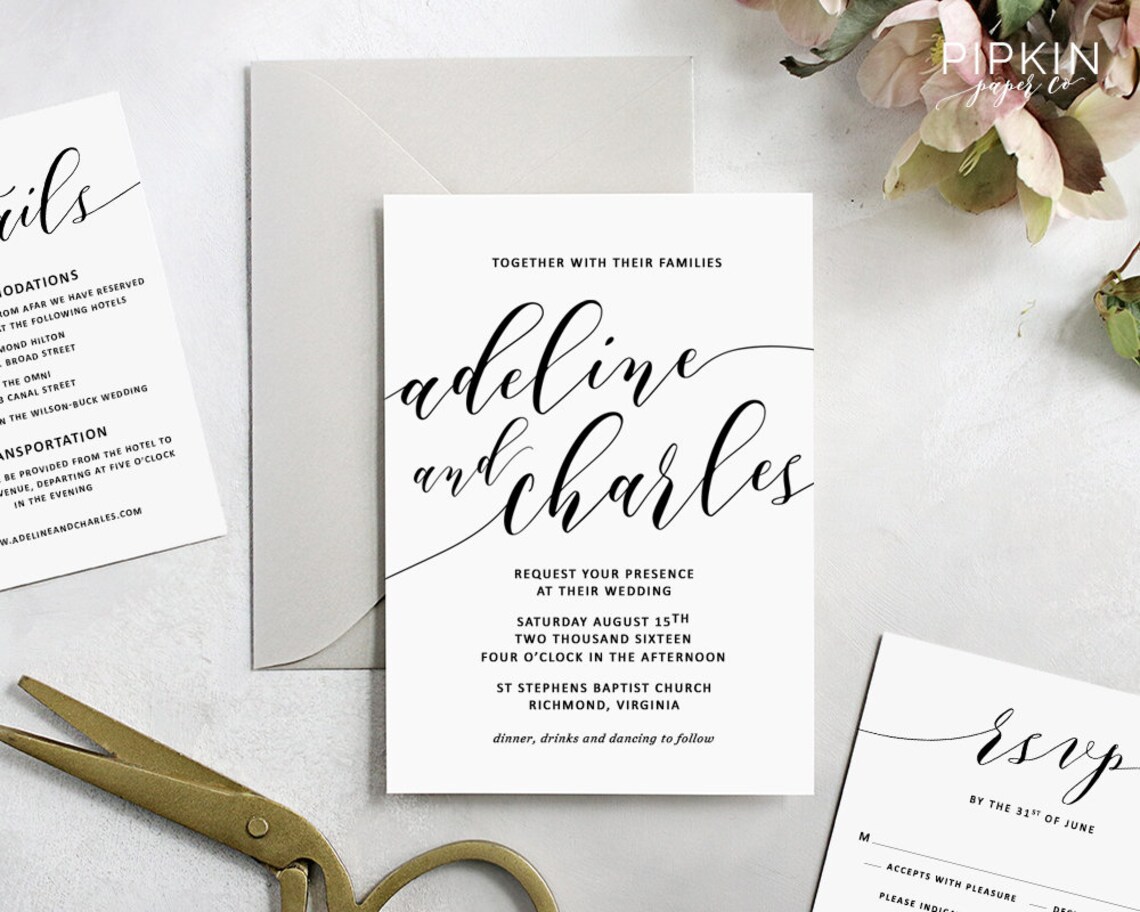 Printable Wedding Invitation Calligraphy Invitation Suite Etsy
