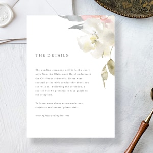 Floral Details Template | Printable wedding details card that can be edited online, downloaded and printed in minutes | Ophelia