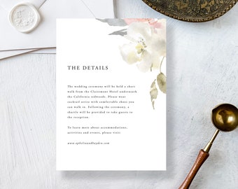Floral Details Template | Printable wedding details card that can be edited online, downloaded and printed in minutes | Ophelia
