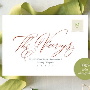 Calligraphy Christmas Envelope Addressing | DIY printable envelope templates using this 100% editable template for Templett | Viceroys