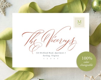 Calligraphy Christmas Envelope Addressing | DIY printable envelope templates using this 100% editable template for Templett | Viceroys