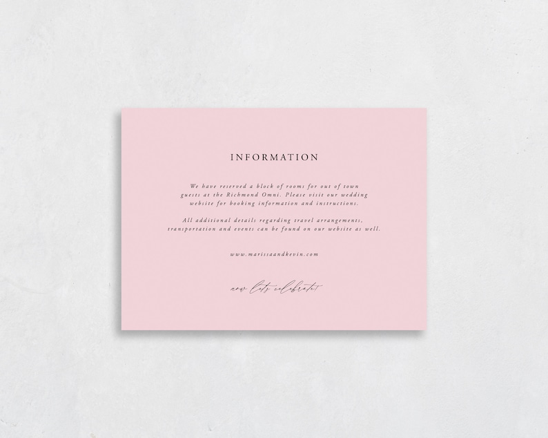 Wedding Accommodations Card Classic pink details card template that's 100% editable online and printable in minutes Marissa image 2