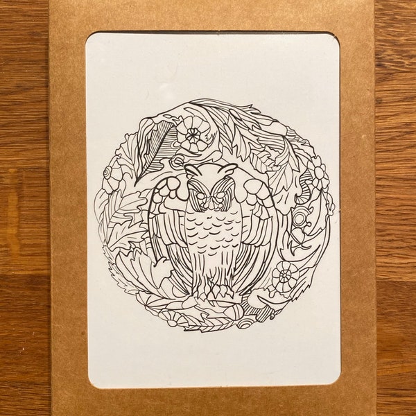 Owl Notecards, Lantern Notecards, Colorable A2 Blank Notecards