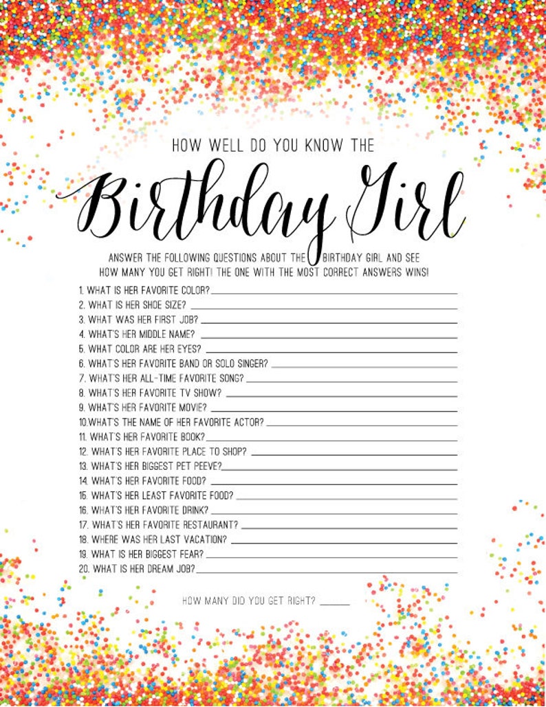 How Well Do You Know the Birthday Girl Party Game / Ice - Etsy