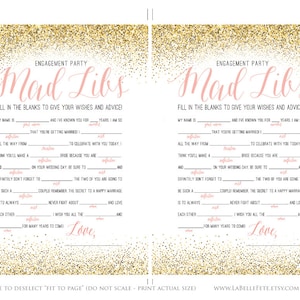 ENGAGEMENT PARTY GAME Mad Libs Game in Gold Glitter / Printable Diy - Etsy