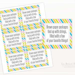 Bruna papperspaket bundna med snören PRESENT- / GODISETIKETTER / Bordsdekorationsetiketter, etiketter till goodiebags, gör-det-själv-utskrivbara