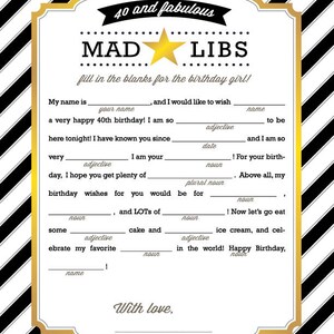 FORTY &amp; FABULOUS Mad Libs 40th Birthday Game - Nautical / Patriotic ...