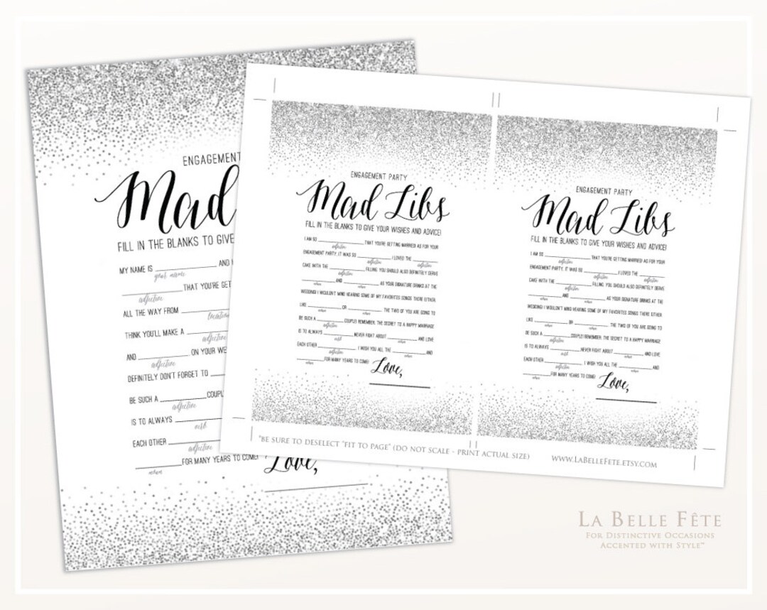 ENGAGEMENT PARTY GAME Mad Libs Game in Silver Glitter / Printable Diy ...