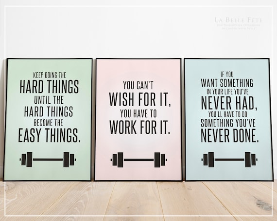Posters 24 X36 Printable Files For Home Gym Workout Room Motivational Crossfit Weight Loss Diy In Pink Aqua Mint With Barbell