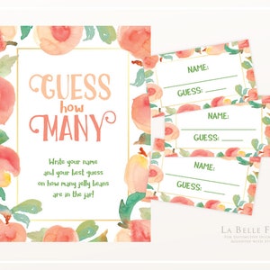 SWEET as a PEACH &quot;Guess How Many Jelly Beans&quot; Party Game, Printable DIY in peach and gold