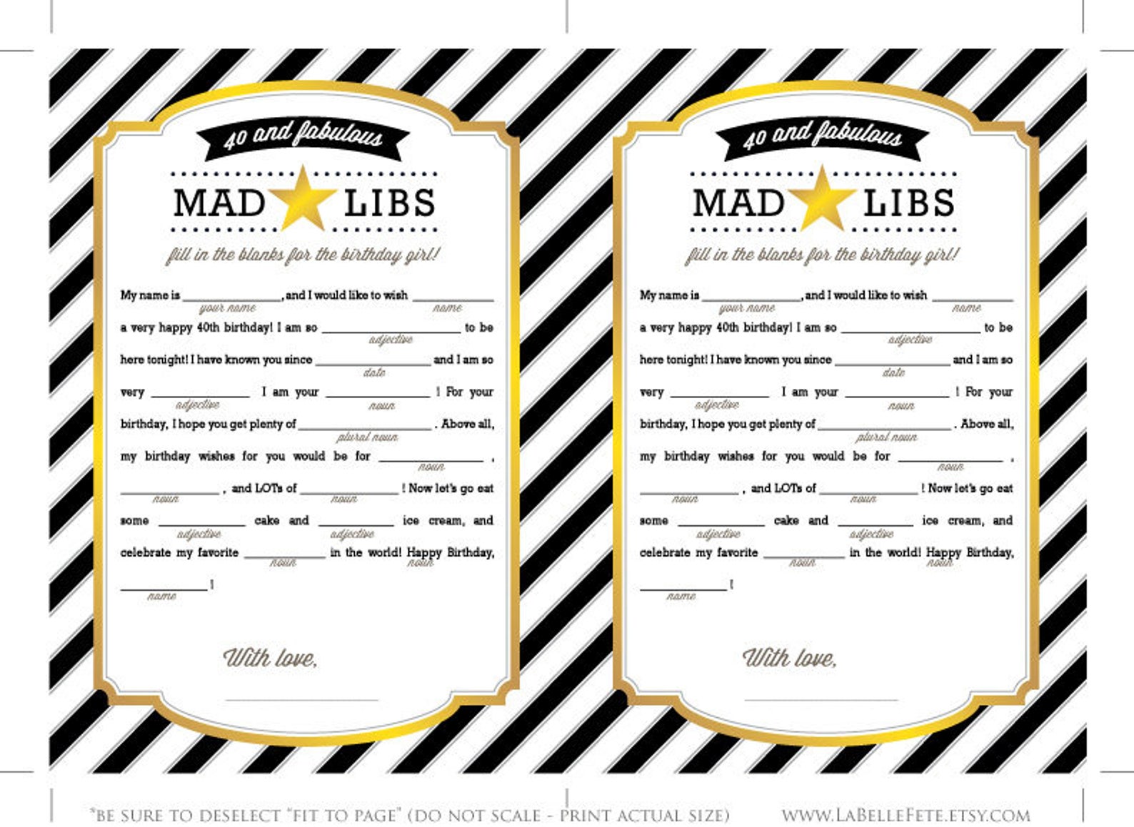 FORTY &amp; FABULOUS Mad Libs 40th Birthday Game Nautical / - Etsy