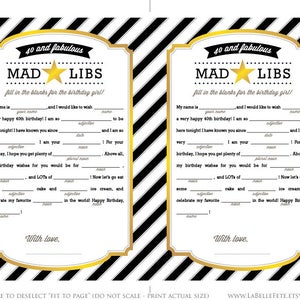 FORTY &amp; FABULOUS Mad Libs 40th Birthday Game - Nautical / Patriotic ...