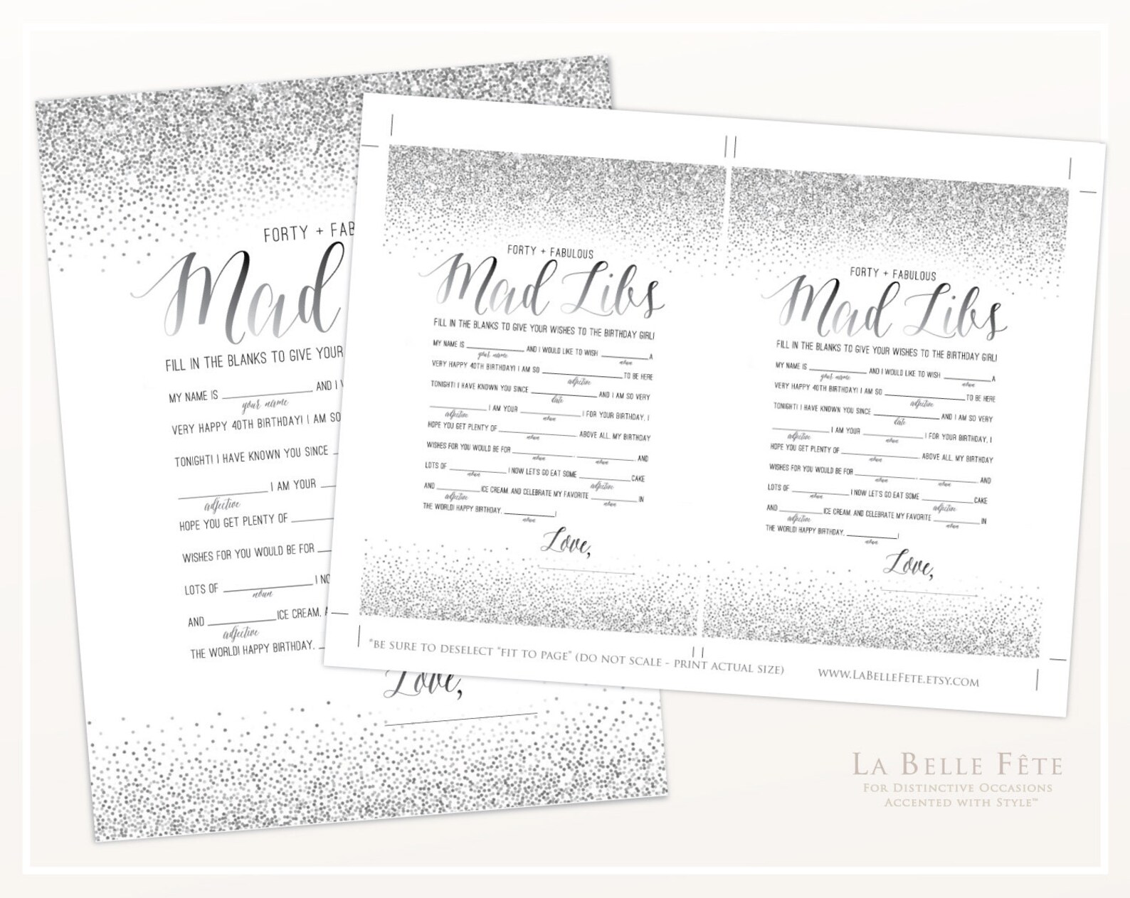 FORTY &amp; FABULOUS Mad Libs 40th Birthday Game / Silver Glitter Design ...