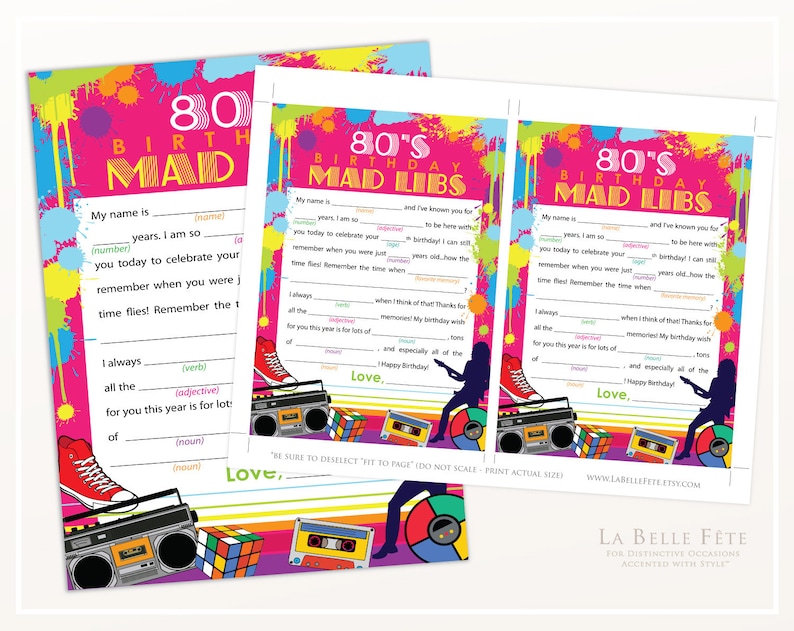 80s BIRTHDAY Social gathering Crazy Libs Match / printable Do it yourself bash sport photo about Happy Birthday Mad Libs Printable known as 80s BIRTHDAY Bash Insane Libs Video game / printable Do it yourself bash match