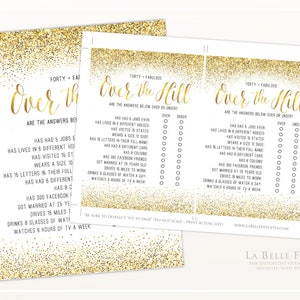 OVER the HILL Forty and Fabulous 40th Birthday Game / Gold glitter design printable DIY, 40 and Fabulous party