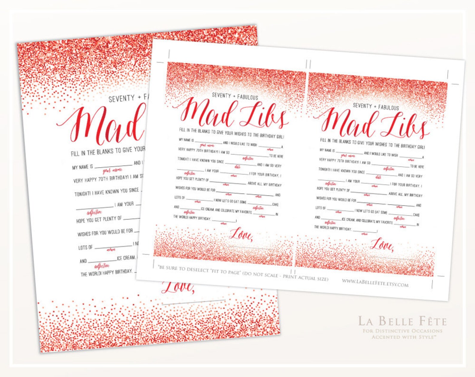 SEVENTY &amp; FABULOUS Mad Libs 70th Birthday Game / Red Glitter | Etsy