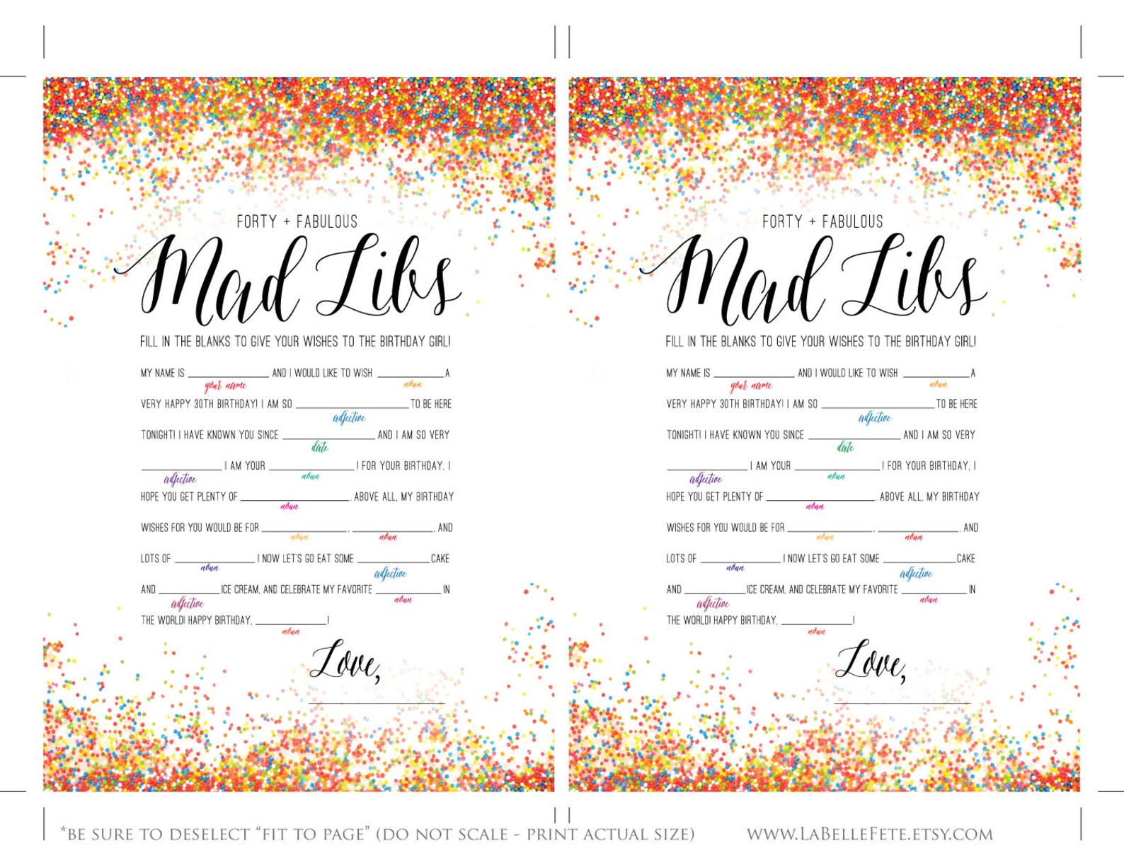 FORTY &amp; FABULOUS Mad Libs 40th Birthday Game / Rainbow | Etsy