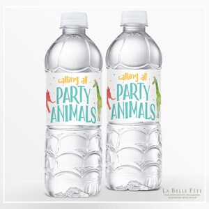 Calling All Party Animals Water Bottle Label printable / diy with colorful confetti and wild zoo animals