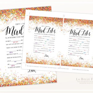 FORTY &amp; FABULOUS Mad Libs 40th Birthday Game / Rainbow Sprinkles Design ...