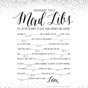 ENGAGEMENT PARTY GAME Mad Libs Game in Silver Glitter / Printable Diy ...