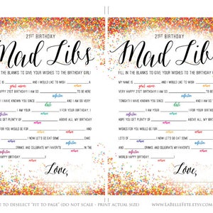 21st Birthday Mad Libs Printable