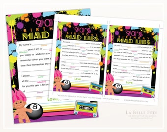 90's BIRTHDAY PARTY Mad Libs Game / printable DIY party game