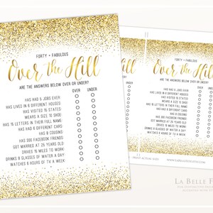 OVER the HILL Forty and Fabulous 40th Birthday Game / Gold Glitter ...