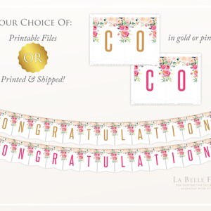 CONGRATULATIONS bunting PRINTABLE FILES (both pink and gold) in watercolor floral design / flowers banner party decoration
