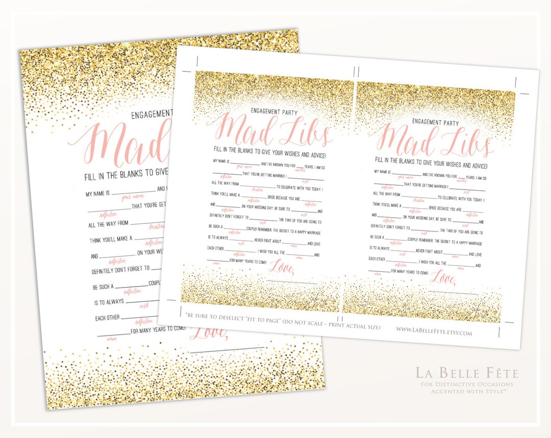 ENGAGEMENT PARTY GAME Mad Libs Game in Gold Glitter / Printable Diy - Etsy