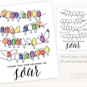 THUMBPRINT ART "Merci de nous aider à planer" avec des oiseaux, cadeau de professeur, activité de fête de fin d'année en classe, remise des diplômes, bricolage imprimable