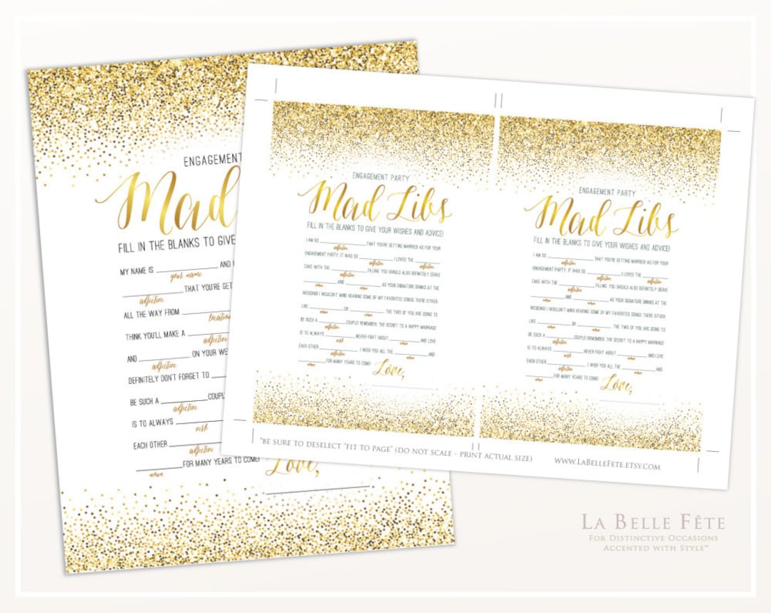 ENGAGEMENT PARTY GAME Mad Libs Game in Gold Glitter / Printable Diy - Etsy