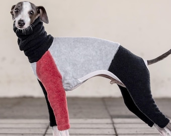 Whippet, Italian Greyhound Clothing, Fleece Jammies,Jumpsuit,Romper,Onesie [RAGLAN/RED]
