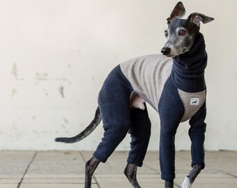 Italian Greyhound Clothing, Fleece Jammies,Jumpsuit,Romper,Onesie [RAGLAN/NAVY]