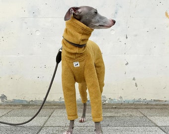 Whippet, Italian Greyhound Clothing, Fleece Jammies,Jumpsuit,Romper,Onesie [MUSTARD]