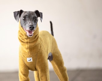 Whippet, Italian Greyhound Clothing, Fleece Jammies,Jumpsuit,Romper,Onesie [MUSTARD]
