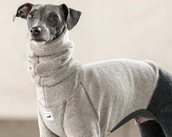 Italian Greyhound Clothing, Fleece Jammies,Jumpsuit,Romper,Onesie, Bi-Color [DARK BEIGE/CHARCOAL]