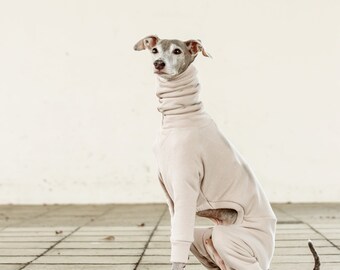 Italian Greyhound Clothing, Cotton Sweat Jammies,Jumpsuit,Romper,Onesie [ALMOND]