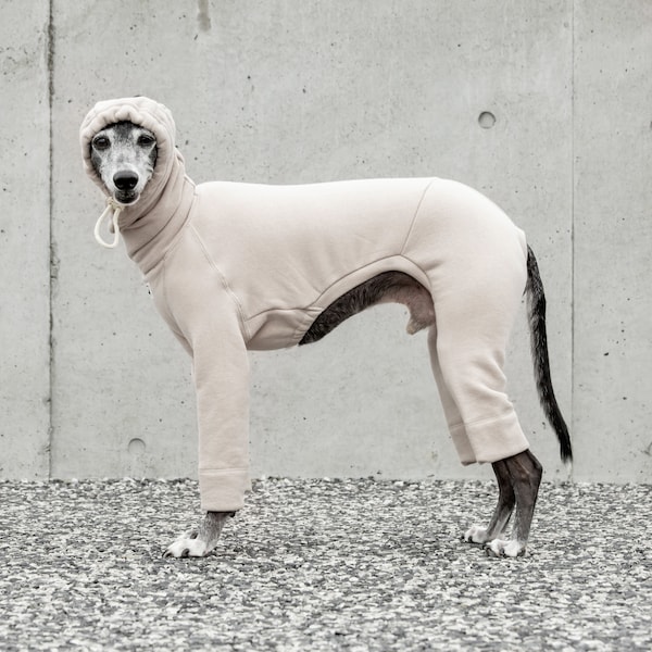 Italian Greyhound Clothing, Sweat Hoodie, Hoody, Hooded, Jammies, Jumpsuit, Romper, Onesie Cotton100% [ALMOND]