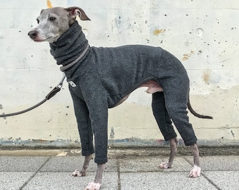 Whippet, Italian Greyhound Clothing, Fleece Jammies,Jumpsuit,Romper,Onesie [CHARCOAL]