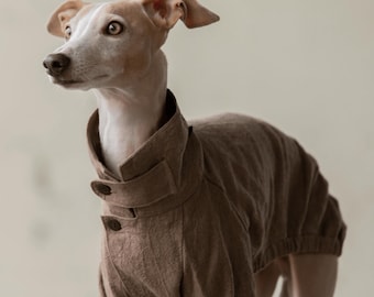 Italian Greyhound & Whippet Linen Wool Smock | Natural Fiber Dog Wear [MOCHA]