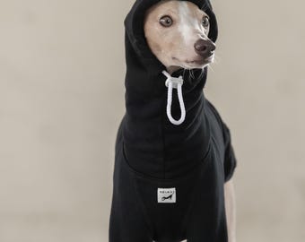 Abbigliamento per levrieri italiani, felpa con cappuccio, felpa con cappuccio, maglione con cappuccio, felpa TSURIAMI, cotone 100% [NERO]