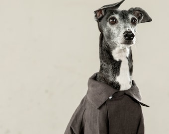 Italian Greyhound Clothing, Linen Smock, Pullover, Coat, Jacket, Linen100% [COCOA]