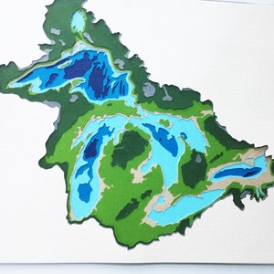 Great Lakes Topographic Map - Gelaagde Cardstock die een 3d-effect creëert