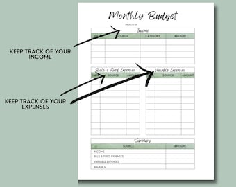 Monthly Budget Overview Template Printable, Paycheck Budget Printable, Budget Planner, Budget Binder, Minimalist Budget Template PDF