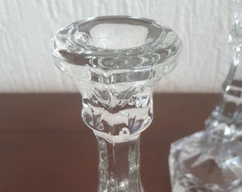 Two Clear Glass Candle Holders Vintage