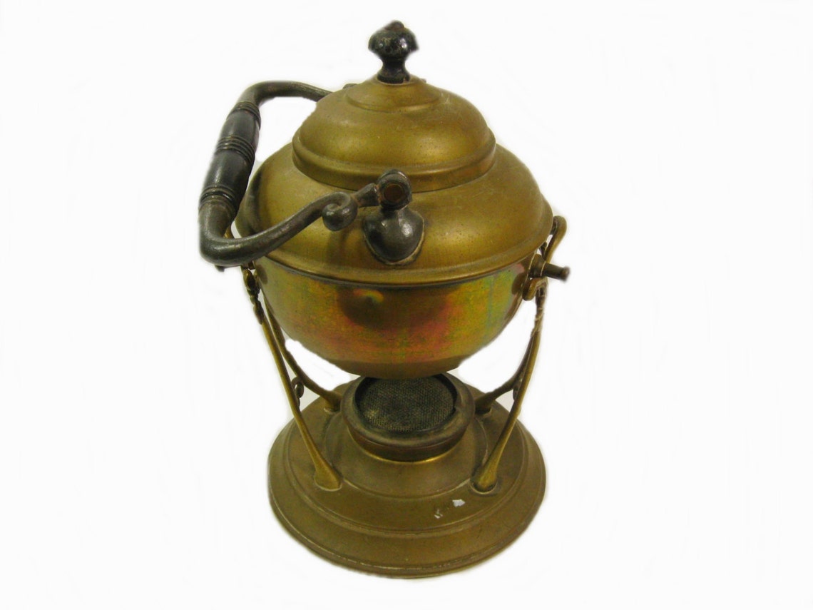 Antique Brass Tilting Tea Kettle on Stand with Burner Metal Etsy