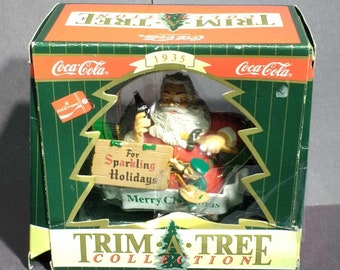 Coca Cola Christmas Ornament Santa Claus with Elf Trim-A-Tree Collection 1996