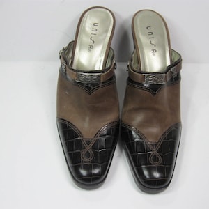 Vintage Women&#39;s Leather Mule Clog High Heel US Size 8.5 B