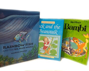 Bambi, Jack and the Beanstalk, Rainbow Fish and the Big Blue Whale, Set of 3 Children's small Books