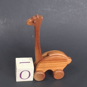 Vintage Wooden Animal Push Toy Giraffe On Wheels, Pull Along Toy